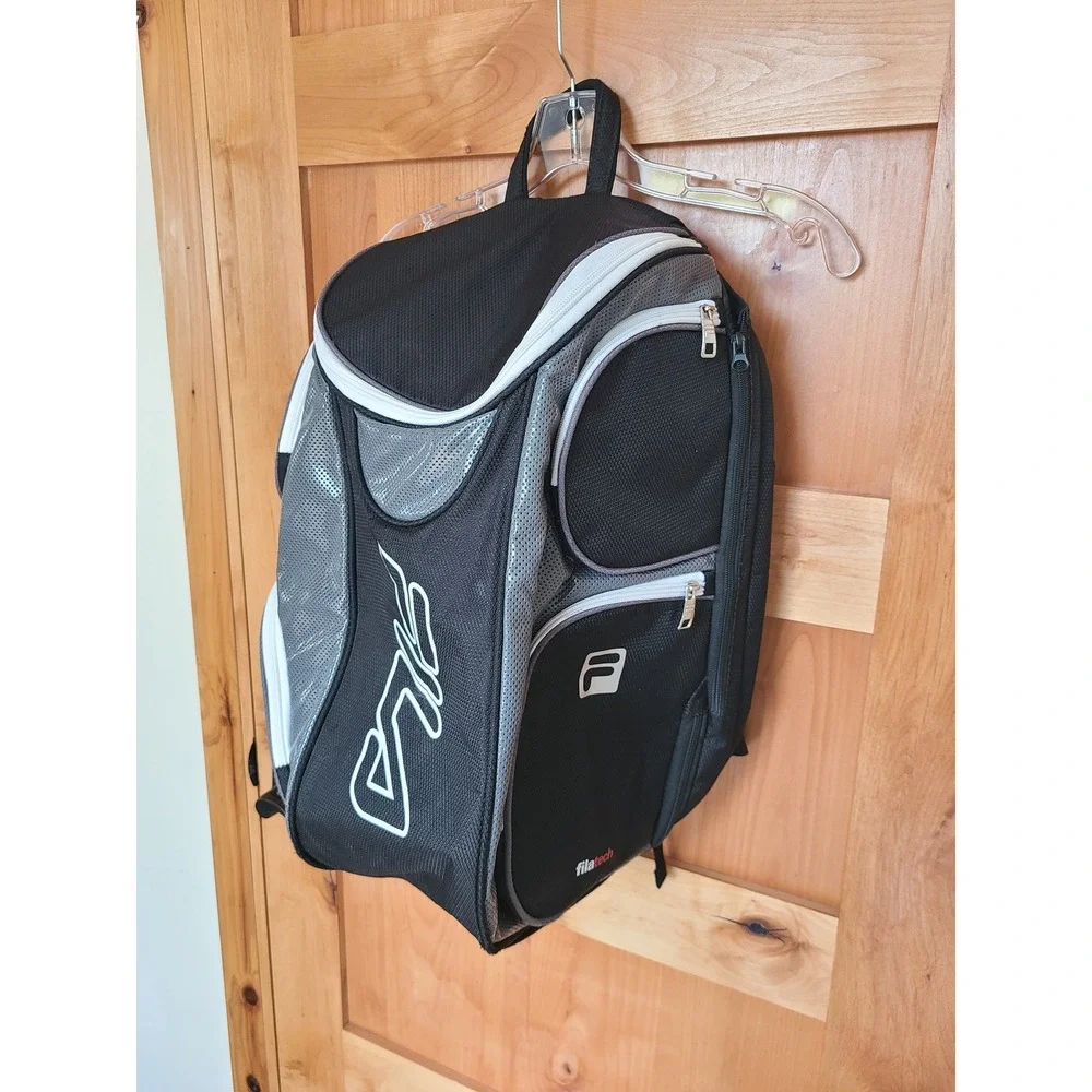 Fila Unisex Heritage Tennis Bag‎ Backpack Shoe Pocket Black White Performance